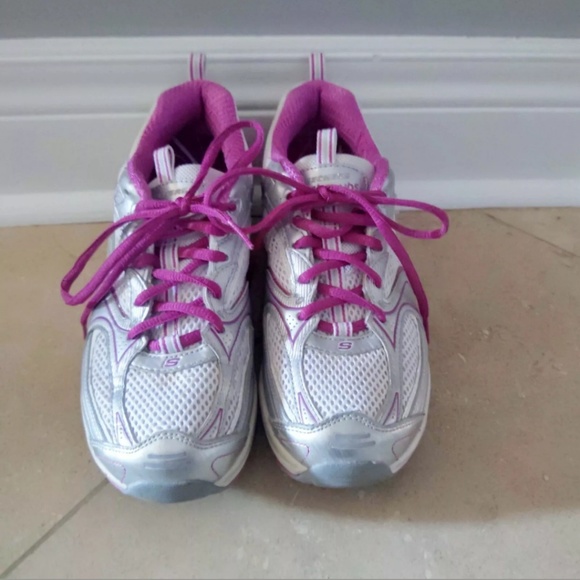 Skechers Shape Ups Silver Pink Glitter Sneakers 8 - Picture 5 of 6